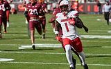 Nov 1, 2025; Blacksburg, Virginia, USA; Louisville Cardinals running back Isaac Brown (1) runs the ball for a touchdown against the Virginia Tech Hokies during the first quarter at Lane Stadium. Mandatory Credit: Brian Bishop-Imagn Images