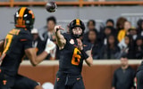 Randy Sartin-Imagn Images | Nov 1, 2025; Knoxville, Tennessee, USA; Tennessee Volunteers quarterback Joey Aguilar (6) passes the ball against the Oklahoma Sooners during the second quarter at Neyland Stadium.