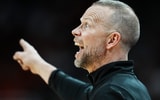 Louisville Cardinals head coach Pat Kelsey coaches from the sideline as the Cards play against visiting Bucknell at the KFC Yum! Center in Louisville, Kentucky Tuesday October 28, 2028.