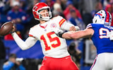 Nov 2, 2025; Orchard Park, New York, USA; Kansas City Chiefs quarterback Patrick Mahomes (15) throws the ball in the second half against the Buffalo Bills at Highmark Stadium.