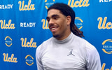 UCLA linebacker Donavyn Pellot talks with reporters after practice on Nov. 5, 2025.