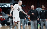 Louisville Cardinals forward Kasean Pryor (7) warms up with the team before an exhibition game at the KFC Yum! Center in Louisville, Kentucky Tuesday October 28, 2025.
