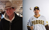 Left: KSR's Matt Jones and Right: Feb 23, 2023; Peoria, AZ, USA; San Diego Padres pitcher Craig Stammen poses for a portrait during photo day at Peoria Sports Complex. Mandatory Credit: Mark J. Rebilas-Imagn Images