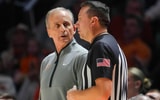 Angelina Alcantar/News Sentinel / USA TODAY NETWORK via Imagn Images | Tennessee coach Rick Barnes looks at the referee after he makes a foul call on Tennessee call during a NCAA basketball game between the Tennessee Volunteers and Northern Kentucky Norse at Thompson-Boling Arena at Food City Center on Nov. 8, 2025.