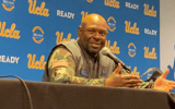 UCLA head coach Tim Skipper answers questions from reporters following a loss to Nebraska on Nov. 8, 2025.