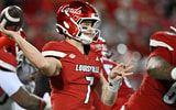 Nov 8, 2025; Louisville, Kentucky, USA; Louisville Cardinals quarterback Miller Moss (7) looks to pass against the California Golden Bears during the first half at L&N Federal Credit Union Stadium. Mandatory Credit: Jamie Rhodes-Imagn Images