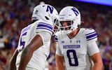 Running back Caleb Komolafe and quarterback Preston Stone are two key players on the Northwestern offense. (Photo by Gary A. Vasquez-Imagn Images)