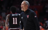 Nov 11, 2025; Champaign, Illinois, USA; Texas Tech Red Raiders head coach Grant McCasland reacts during the first half against the Illinois Fighting Illini at State Farm Center.