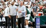 Michigan State's coach Tom Izzo calls out to players during the first half in the game against Bowling Green on Thursday, Oct. 23, 2025, at the Breslin Center in East Lansing. - Nick King, USA TODAY Sports