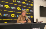 Jan Jensen and players met with the media after the Hawkeyes win over Drake. (Photo by Kyle Huesmann)
