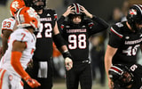 Nov 14, 2025; Louisville, Kentucky, USA; Louisville Cardinals kicker Nick Keller (98) reacts after missing a field goal attempt during the second half against the Clemson Tigers at L&N Federal Credit Union Stadium. Clemson defeated Louisville 20-19. Mandatory Credit: Jamie Rhodes-Imagn Images