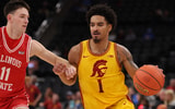 USC Trojans guard Rodney Rice (1) dribbles the ball against Illinois State Redbirds guard Johnny Kinziger (11) during the first half of the Hall of Fame Series game at Intuit Dome