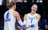 Kentucky volleyball players Kassie O'Brien (left) and Eva Hudson - Avery Deweese, UK Athletics