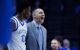 Kentucky Wildcats head coach Mark Pope directs his team while Brandon Garrison (10) stands nearby during the game on Thursday, Nov. 14, 2025, at Rupp Arena in Lexington, Ky. Photo by Crawford Ifland, Kentucky Sports Radio/On3.