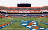Florida, USA; The scoreboard at Ben Hill Griffin Stadium is seen from the 50-yard line before a game between the Florida