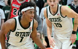 Michigan State Spartans guard Jeremy Fears Jr. (1) put up a double-double against the Detroit Mercy Titans at Jack Breslin Student Events Center. - Dale Young, USA TODAY Sports