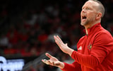 Nov 24, 2025; Louisville, Kentucky, USA; Louisville Cardinals head coach Pat Kelsey reacts during the second half against the Eastern Michigan Eagles at KFC Yum! Center. Louisville defeated Eastern Michigan 87-46. Mandatory Credit: Jamie Rhodes-Imagn Images