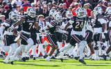 Jalon Kilgore and teammates celebrate an interception (Photo by Katie Dugan/GamecockCentral)