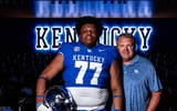 Cameron Miller with Kentucky offensive line coach Eric Wolford (Photo: UK Athletics)