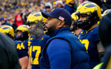 Michigan Wolverines head coach Sherrone Moore prepares to take the field before the the NCAA football game against the Ohio State Buckeyes at Michigan Stadium on Saturday, Nov. 29, 2025 in Ann Arbor, Michigan. (Columbus Dispatch)