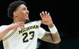 Yaxel Lendeborg, Michigan forward, dominated in a win at Maryland.(Kirby Lee)