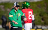 Oregon inside linebackers coach Will Stein leads practice as the Oregon Ducks hit the practice field ahead of Michigan State Tuesday, Oct. 1, 2024 at the Hatfield-Dowlin Complex in Eugene, Ore. © Ben Lonergan/The Register-Guard / USA TODAY NETWORK via Imagn Images