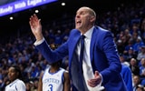 Dec 2, 2025; Lexington, Kentucky, USA; Kentucky Wildcats head coach Mark Pope yells to his players during the first half against the North Carolina Tar Heels at Rupp Arena at Central Bank Center. Mandatory Credit: Jordan Prather-Imagn Images