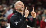 Dec 3, 2025; Fayetteville, Arkansas, USA; Louisville Cardinals head coach Pat Kelsey during the first half against the Arkansas Razorbacks at Bud Walton Arena. Mandatory Credit: Nelson Chenault-Imagn Images