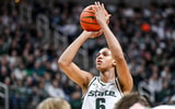 Michigan State's Jordan Scott shoots a free throw against Iowa during the first half on Tuesday, Dec. 2, 2025, at the Breslin Center in East Lansing. - Nick King, USA TODAY Sports