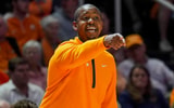 Tennessee associate head coach Justin Gainey points during a NCAA basketball game between the Tennessee Volunteers and Tennessee State Tigers at Thompson-Boling Arena at Food City Center in Knoxville, Tenn., on Nov. 20, 2025.