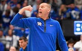 Dec 5, 2025; Nashville, TN, USA; Kentucky Wildcats head coach Mark Pope yells to his team against the Gonzaga Bulldogs during the first half at Bridgestone Arena. Mandatory Credit: Steve Roberts-Imagn Images