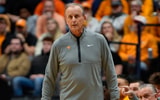 Dec 6, 2025; Nashville, Tennessee, USA;  Tennessee Volunteers head coach Rick Barnes paces the sideline against the Illinois Fighting Illini during the first half at Bridgestone Arena. Mandatory Credit: Steve Roberts-Imagn Images