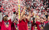 Indiana coach Curt Cignetti celebrates the Big Ten Championship