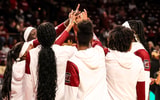 Dec 7, 2025; Columbia, South Carolina, USA; South Carolina Gamecocks players huddle before the game against the North Carolina Central Eagles at Colonial Life Arena. Mandatory Credit: Jeff Blake-Imagn Images