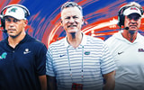 Jon Sumrall (tulane gear), Scott Stricklin (UF AD), and Lane Kiffin