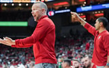 Louisville Cardinals head coach Pat Kelsey, left, yells from the sidelines as the Cards take on Eastern Michigan Nov. 24, 2025 at the KFC Yum! Center in Louisville, Kentucky. At right is assistant coach Peyton Siva, former star player at UofL.