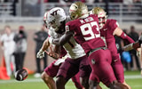 Florida State DL Mandrell Desir causes a fumble (Bob Myers for Warchant)