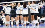 The Kentucky volleyball team huddles in the NCAA Tournament, via Mont Dawson, KSR