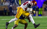 USC Trojans safety Christian Pierce (24) hits Notre Dame Fighting Irish running back Jadarian Price (24) during the second half at Notre Dame Stadium