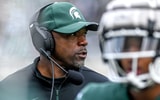 Michigan State's wide receivers coach Courtney Hawkins looks on during the spring game on Saturday, April 16, 2022, at Spartan Stadium in East Lansing. - Nick King, USA TODAY Sports