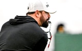 Michigan State tight ends coach Brian Wozniak looks on during football practice on Tuesday, April 8, 2025, in East Lansing. (© Nick King/Lansing State Journal / USA TODAY NETWORK via Imagn Images)