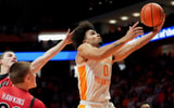 Tennessee guard Ja'Kobi Gillespie (0) goes up for the shot during an NCAA college basketball game against Gardner-Webb on Dec. 21, 2025, in Knoxville, Tennessee.