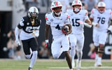 Nov 8, 2025; Nashville, Tennessee, USA; Auburn Tigers wide receiver Malcolm Simmons (4) runs with the ball after a made catch against the Vanderbilt Commodoresduring the first half at FirstBank Stadium. Mandatory Credit: Steve Roberts-Imagn Images
