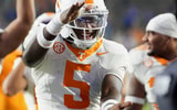 Tennessee wide receiver Radarious Jackson (5) does the gator chomp as Tennessee beat Florida in an NCAA college football game on November 22, 2025, in Gainesville, Florida.