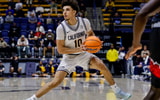 Dec 2, 2025; Berkeley, California, USA; California Golden Bears guard Justin Pippen (10) steps out to shoot during the first half against the Utah Utes at Haas Pavilion. Mandatory Credit: Bob Kupbens-Imagn Images