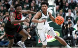 Michigan State's Jeremy Fears Jr., right, moves the ball as Cornell's DJ Nix defends during the first half on Monday, Dec. 29, 2025, at the Breslin Center in East Lansing. - Nick King, USA TODAY Sports