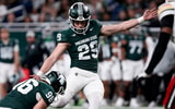 Michigan State kicker Martin Connington (29) kicks a field goal against Maryland in the second quarter at Ford Field. - Brendan Mullin, USA TODAY Sports