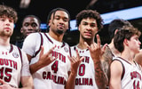 South Carolina basketball players Eli Ellis, Kobe Knox, and Hayden Assemian following a win over Albany. Photo by: Katie Dugan | GamecockCentral