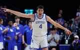 Kentucky Wildcats forward Andrija Jelavić (4) directs traffic during the game against NC Central on Tuesday, Dec. 9, 2025, at Rupp Arena in Lexington, Ky. Photo by Crawford Ifland, Kentucky Sports Radio/On3.