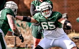 Michigan State offensive lineman Stanton Ramil, right, and Gavin Broscious work out during football practice on Tuesday, April 8, 2025, in East Lansing. - Nick King, USA TODAY Sports